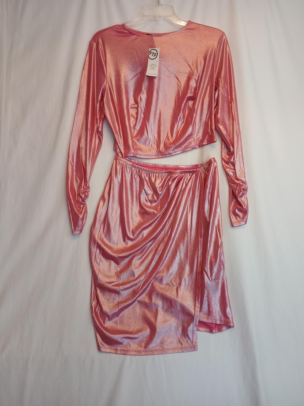 Pink Metallic Shimmer Long Sleeve Cut Out Waist Stretch Knit Dress 0 New!